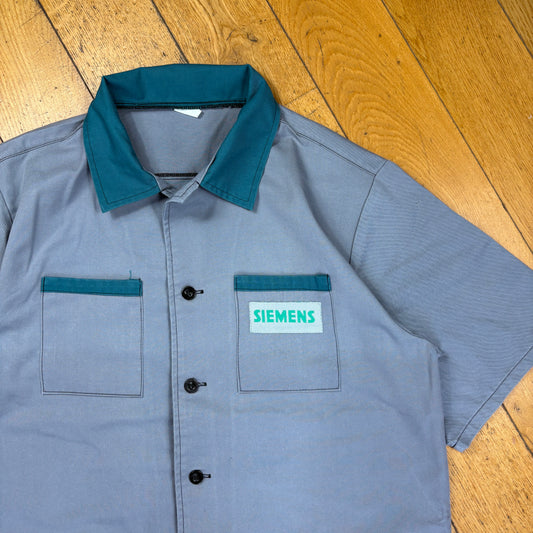 Vintage Siemens Boxy Workwear Short Sleeve Shirt Overshirt Chore Grey - L