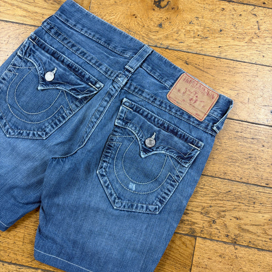Vintage True Religion Blue Embroidered Y2K Shorts Jorts - 33
