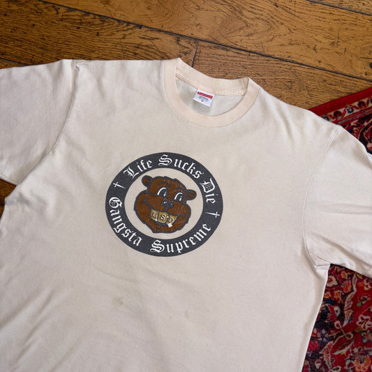 Vintage Supreme Cream Life Sucks Die Gangsta Graphic T-Shirt - M
