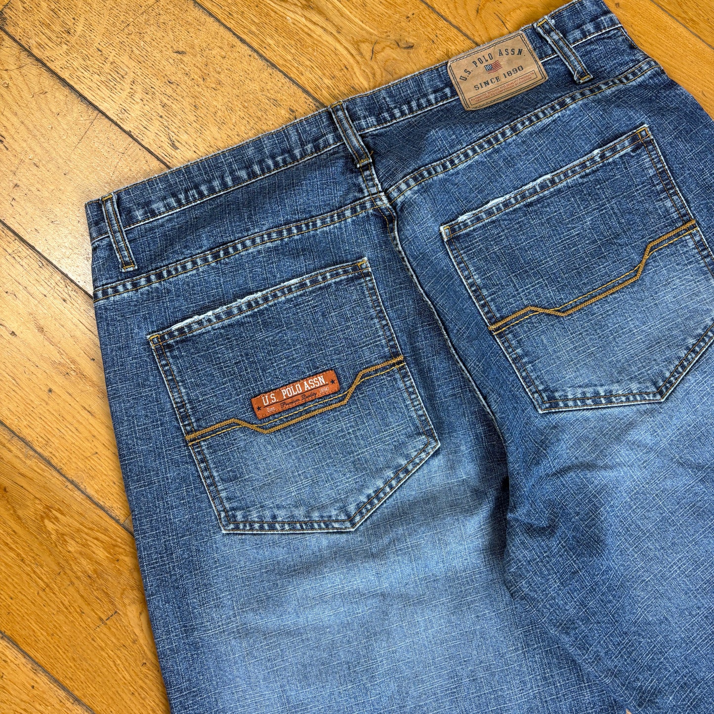 Vintage US Polo ASSN Embroidered Hip Hop Blue Baggy Shorts Jorts - 38