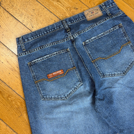 Vintage US Polo ASSN Embroidered Hip Hop Blue Baggy Shorts Jorts - 38