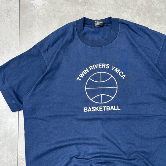 Vintage 90s Basketball Single Stitch Graphic Navy T-Shirt - XL