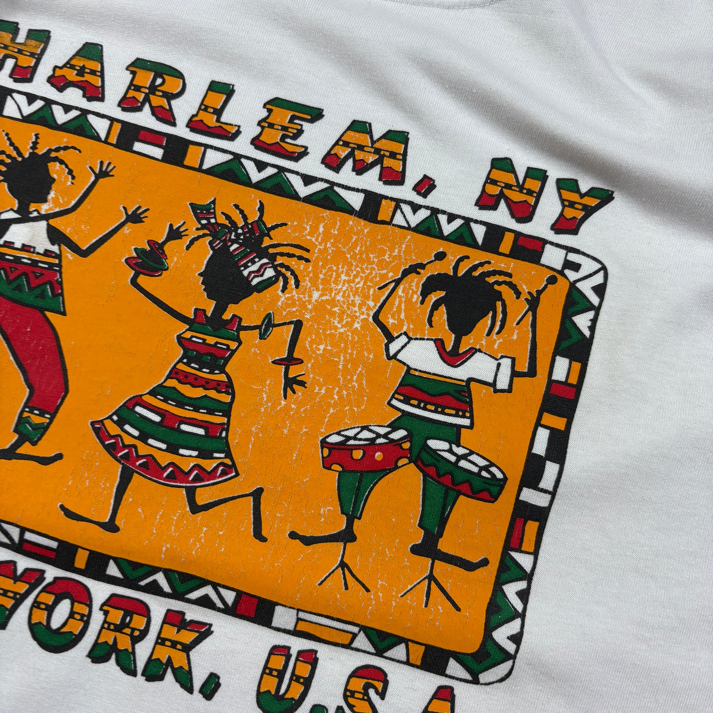Vintage 90s Harlem New York White Graphic T-Shirt - XL