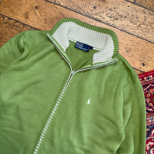 Vintage Ralph Lauren Green Zip Knit Jumper - M