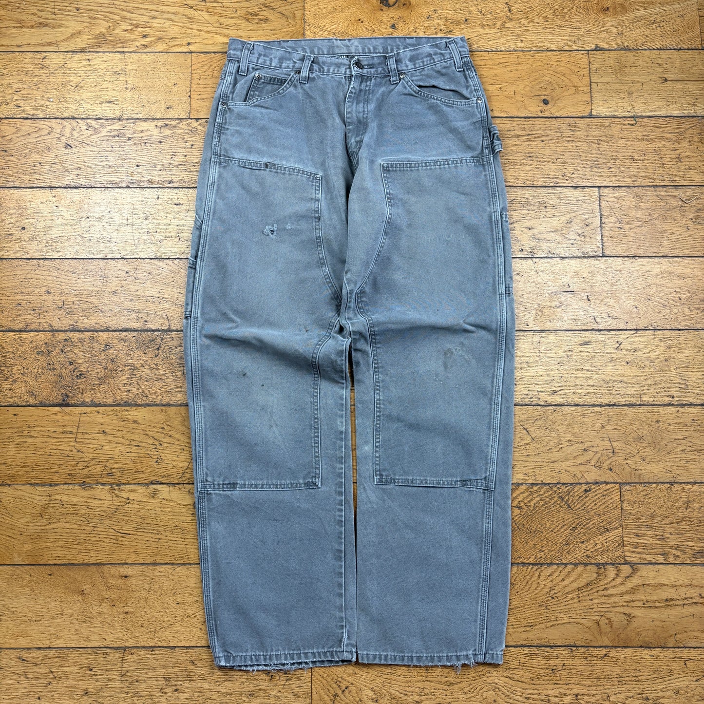 Vintage Dickies Grey Double Knee Workwear Carpenter Baggy Trousers - 34