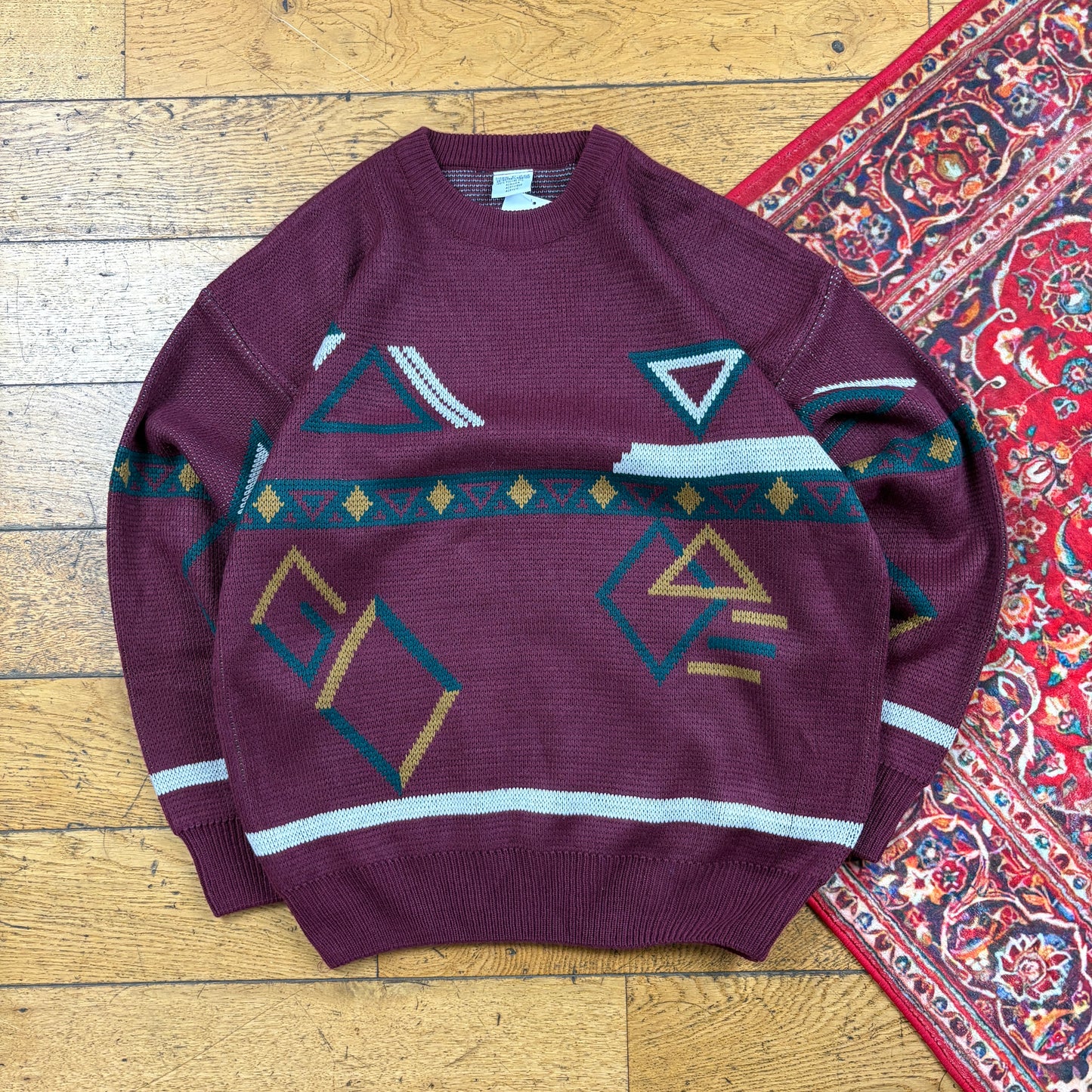 Vintage Burgundy Pattern Italian Knit Jumper - L
