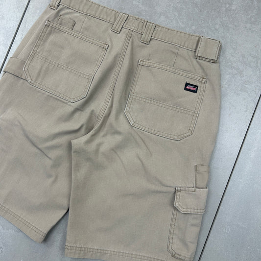 Vintage Dickies Workwear Carpenter Brown Cream Baggy Shorts - 32