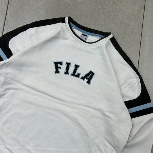 Vintage Fila White Embroidered Sweatshirt - XL