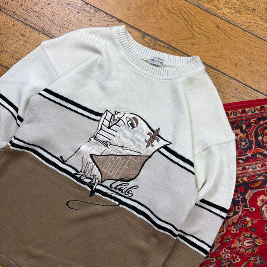 Vintage Cream Golf Embroidered Chunky Knit Jumper - S