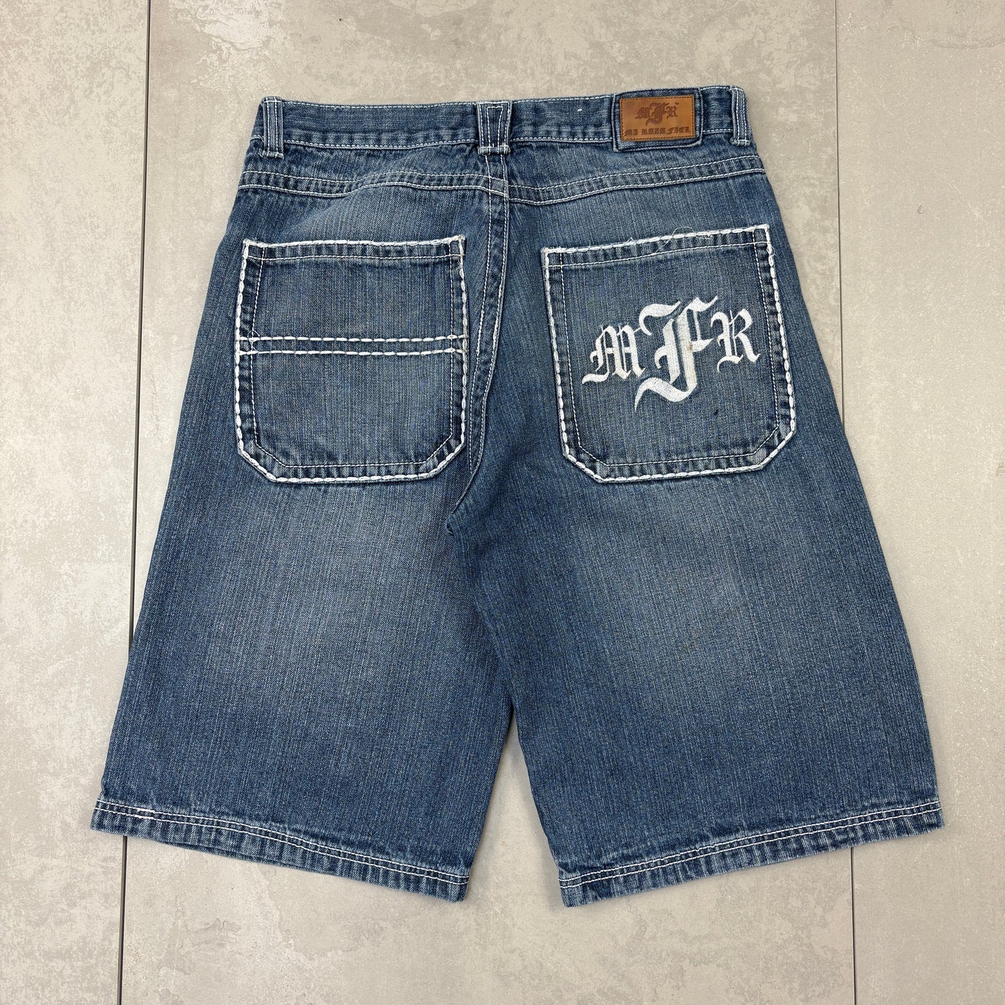 Vintage Mi Raza Fiel Embroidered Hip Hop Blue Baggy Shorts Jorts - 34