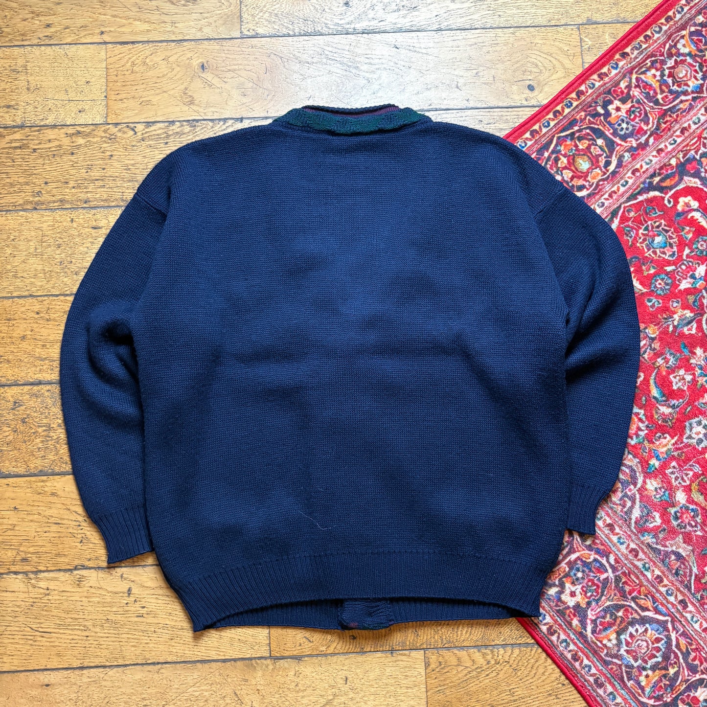 Vintage Martini Navy Wool Chunky Knit Cardigan Jumper - XL