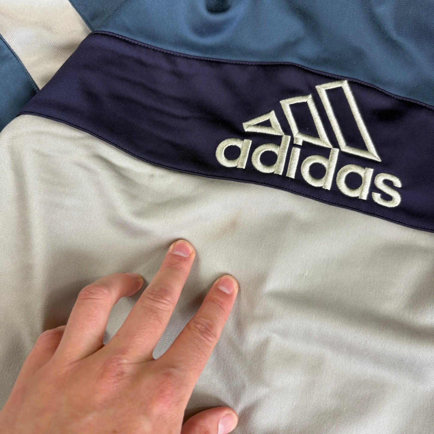 Vintage Adidas Cream Blue Tracksuit Track Shell Windbreaker Jacket - M