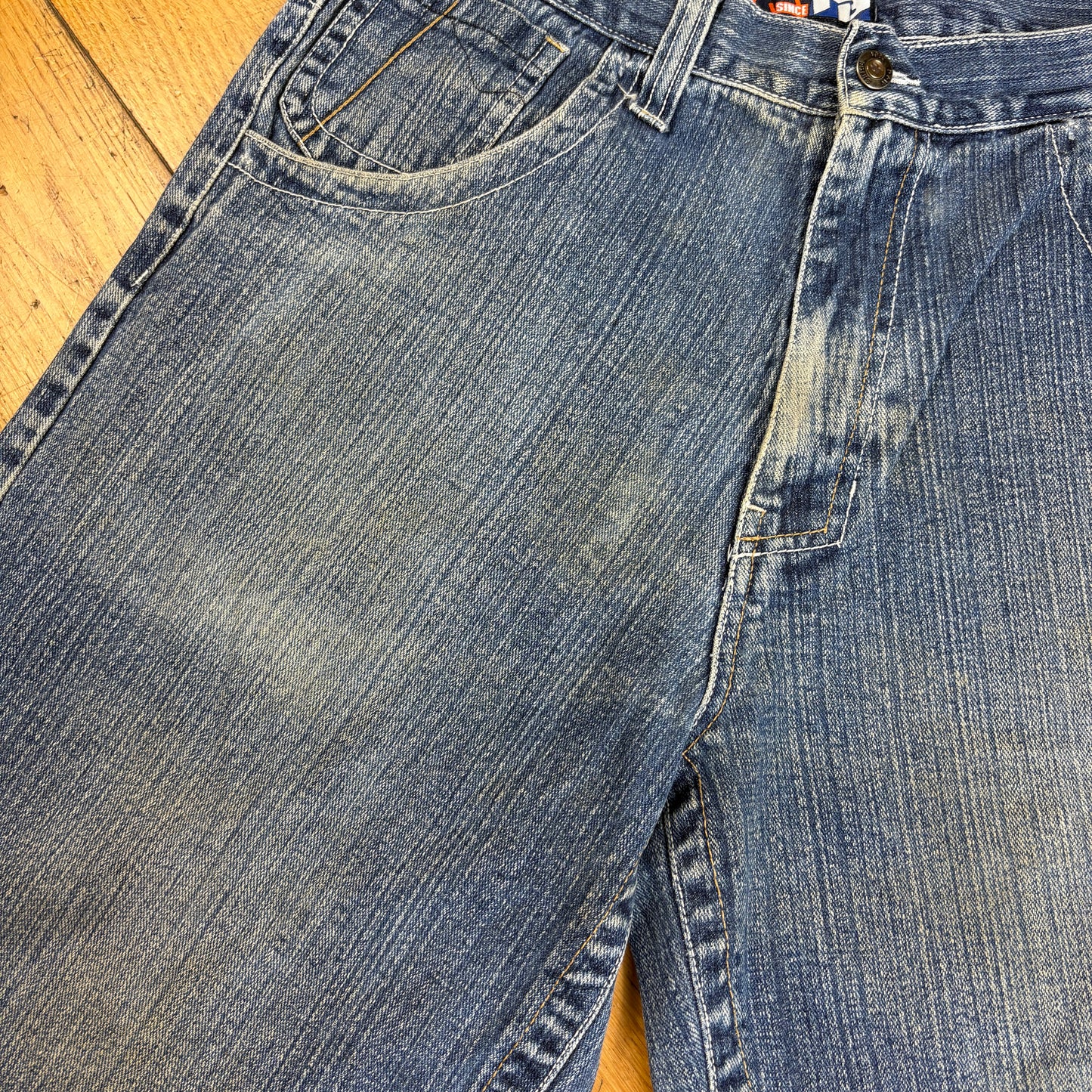 Vintage Raw Blue Embroidered Hip Hop Baggy Shorts Jorts - 34