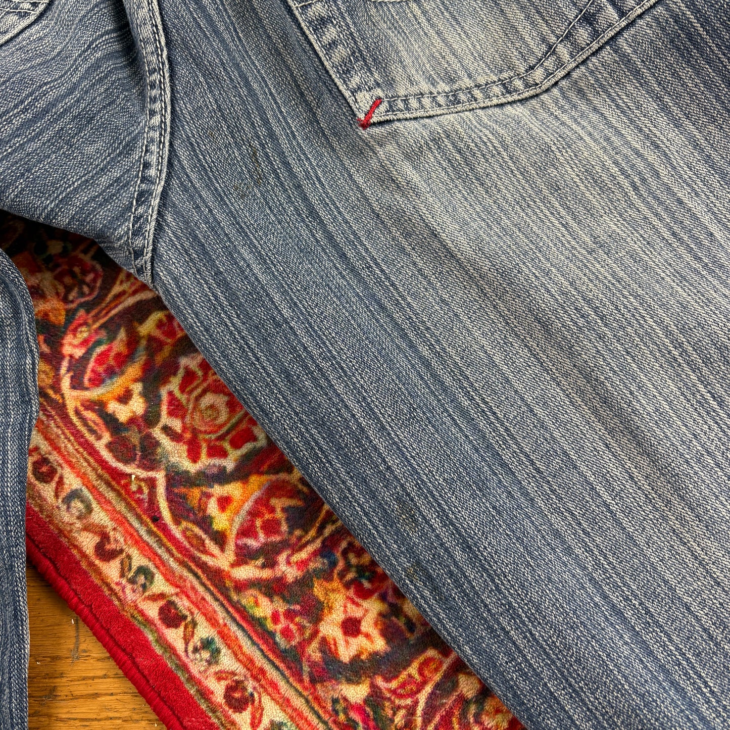 Vintage Muka Blue Pinstripe Embroidered Y2K Hip Hop Baggy Jeans - 38