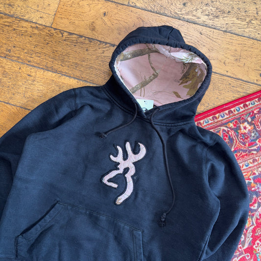 Vintage Realtree Black Camo Pink Hoodie Womens Embroidered Sweatshirt - L