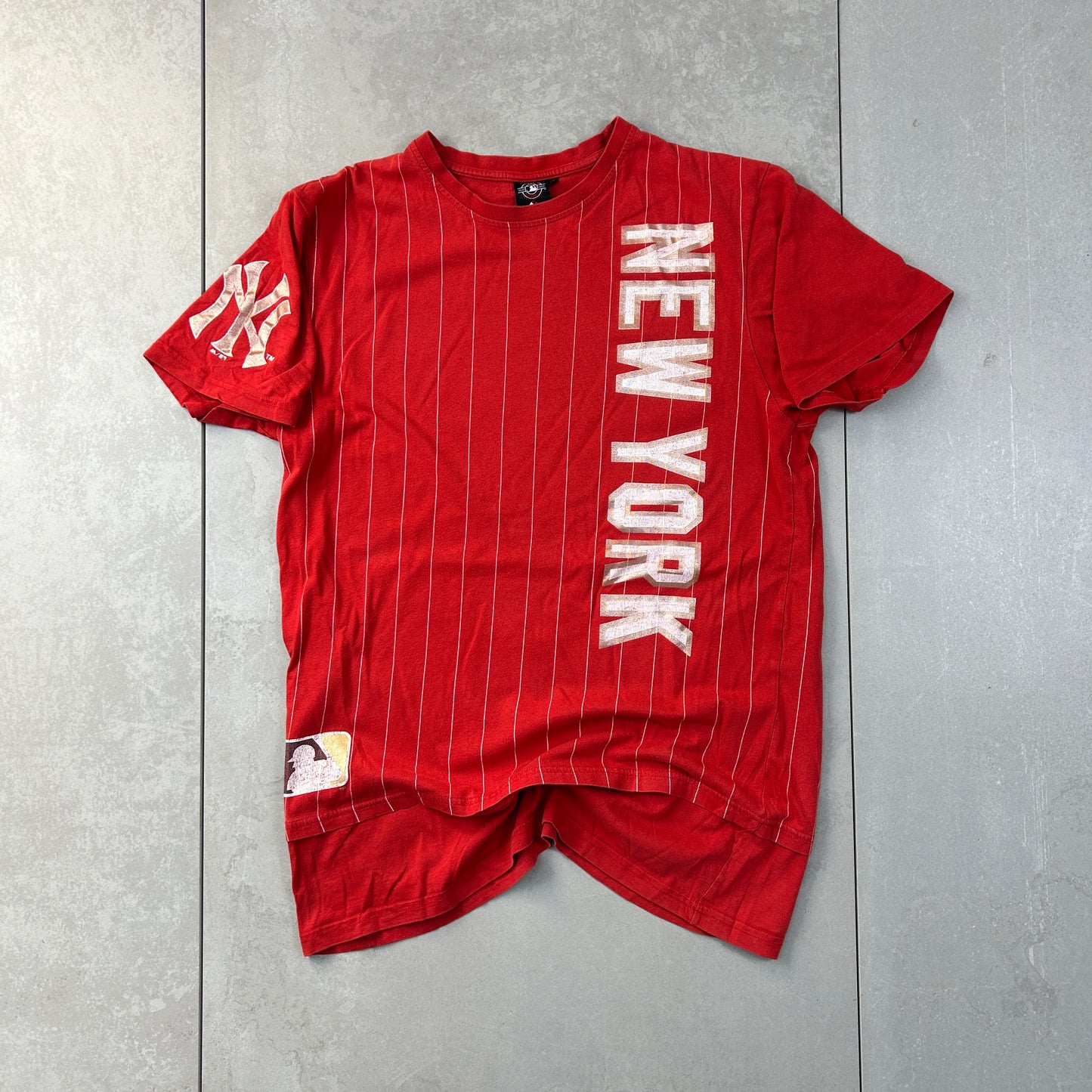 Vintage 90s NY Yankees MLB World Series Red Pinstripe T-Shirt - S