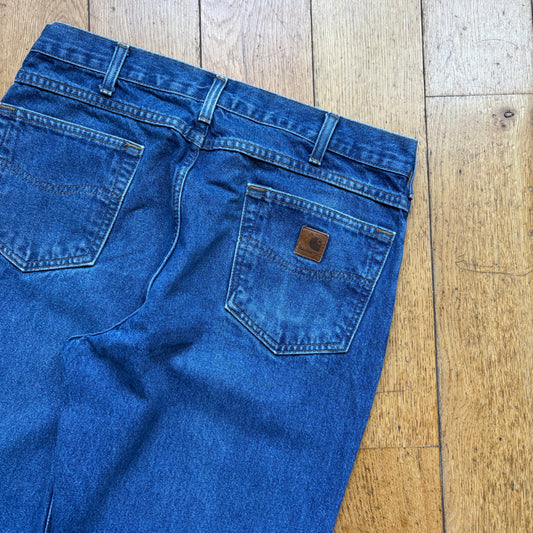 Vintage Carhartt Workwear Carpenter Baggy Blue Jeans - 34