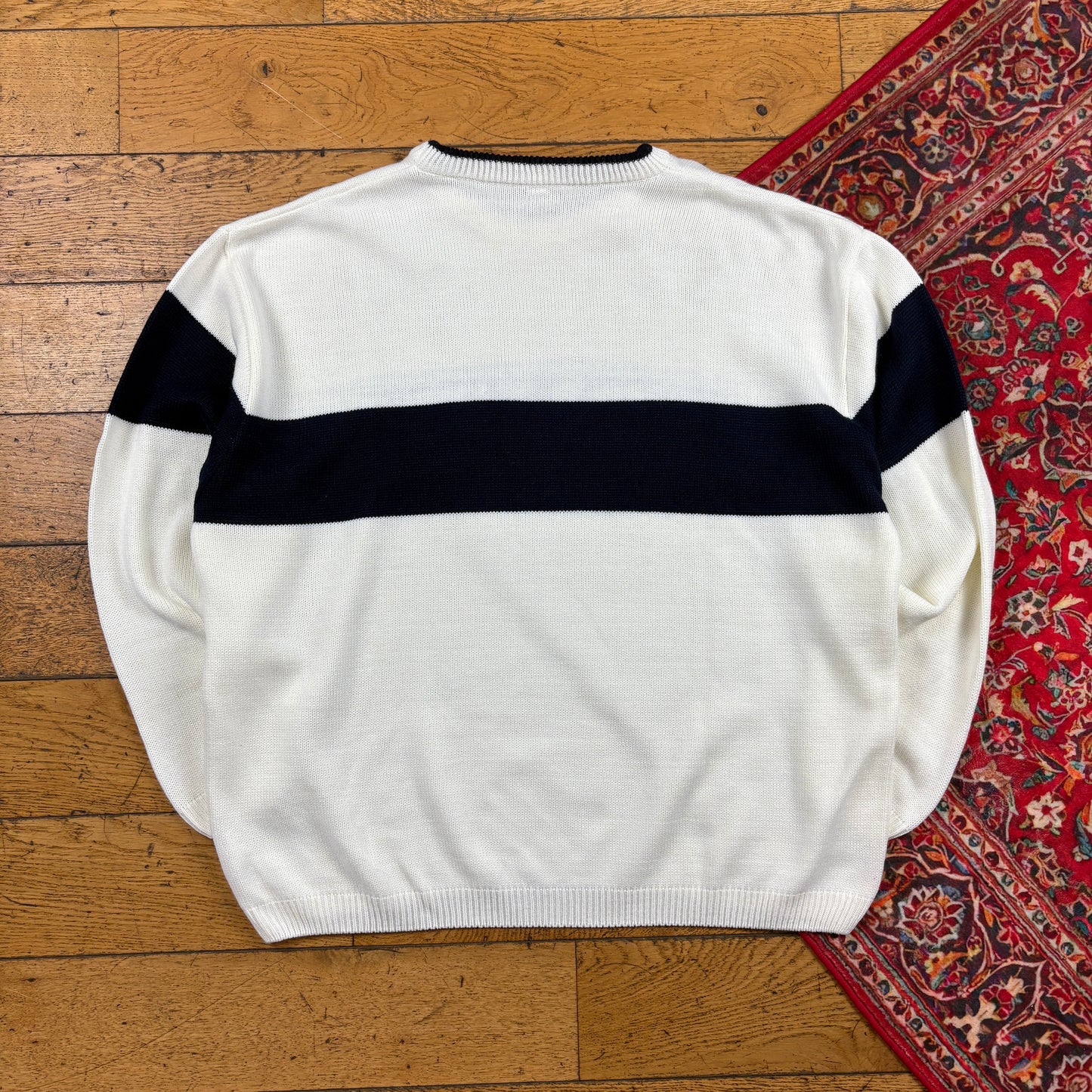 Vintage Denim White Black Chunky Knit Jumper - XL