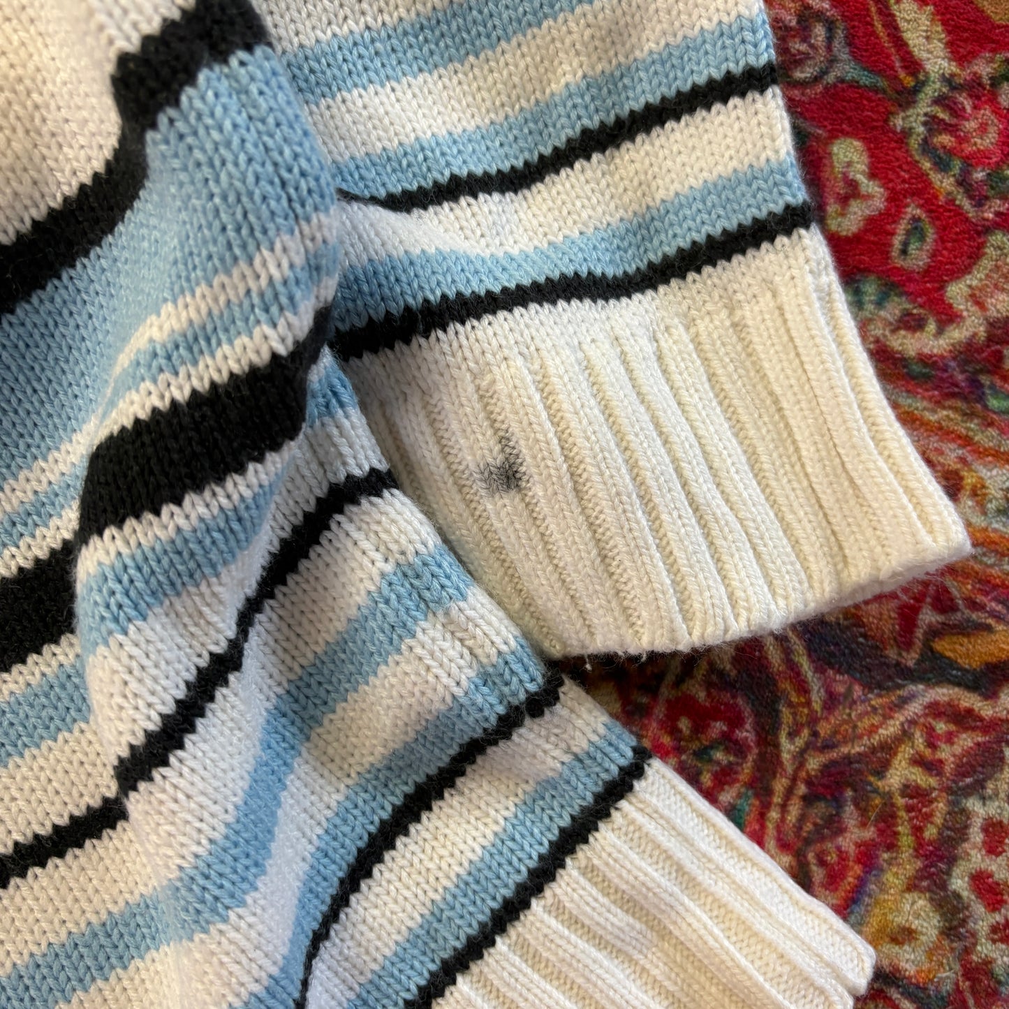 Vintage Southpole Blue White Stripe Hip Hop Chunky Knit Jumper - XL