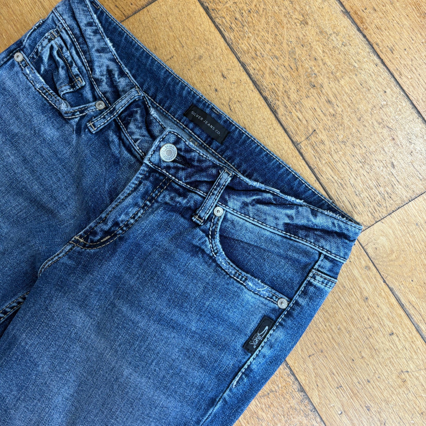Vintage Silver Jeans Y2K Flared Bootcut Blue Embroidered Hip Hop Jeans - Size 12