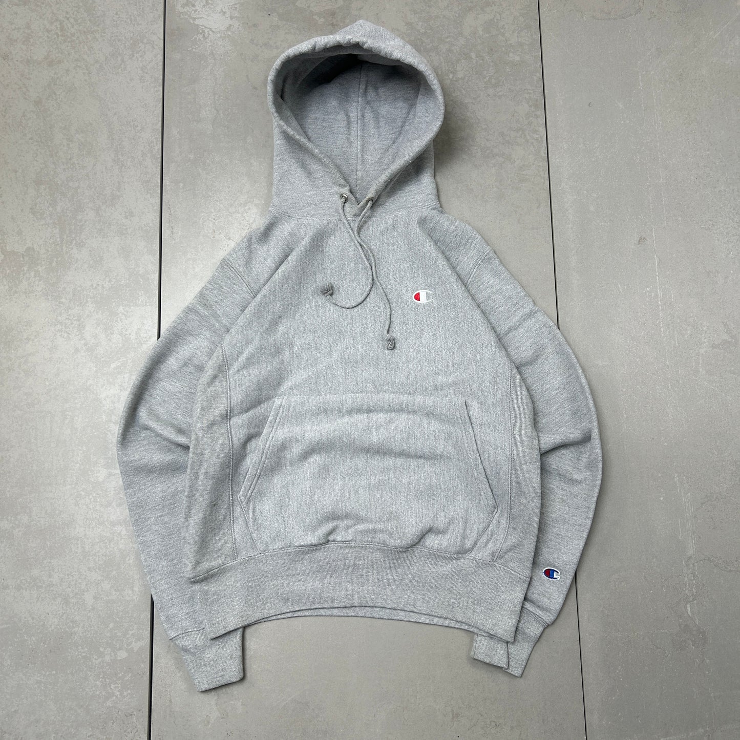 Vintage Champion Grey Embroidered Hoodie Sweatshirt - S