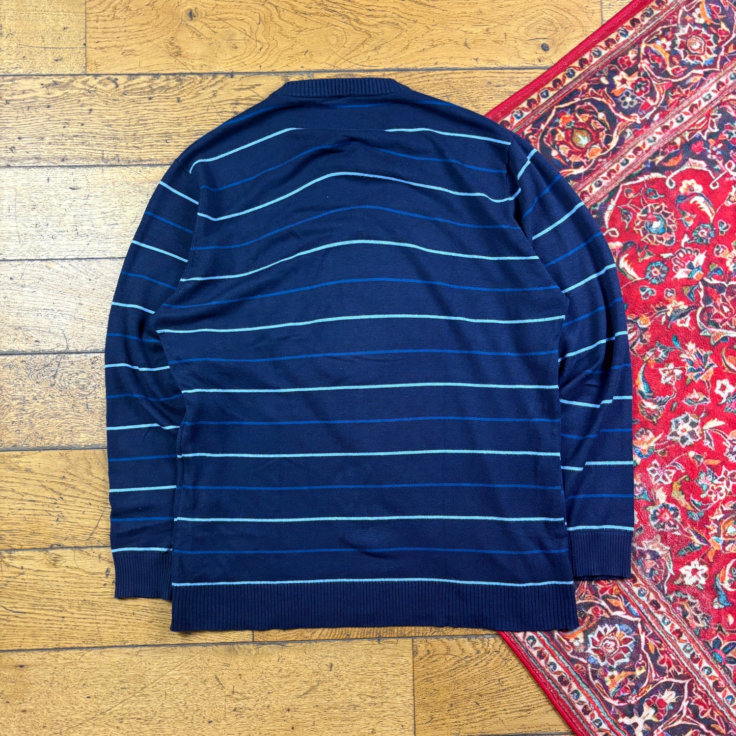 Vintage Lacoste Navy Stripe Knit Jumper - M