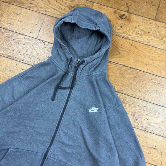 Vintage Nike Zip Grey Embroidered Hoodie Sweatshirt - XXL