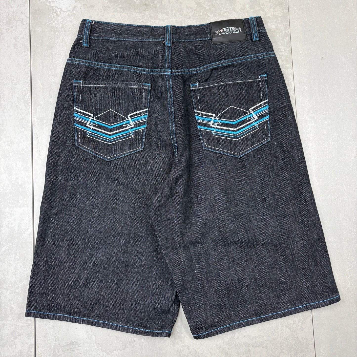 Vintage Embroidered Hip Hop Black Baggy Shorts Jorts - 34