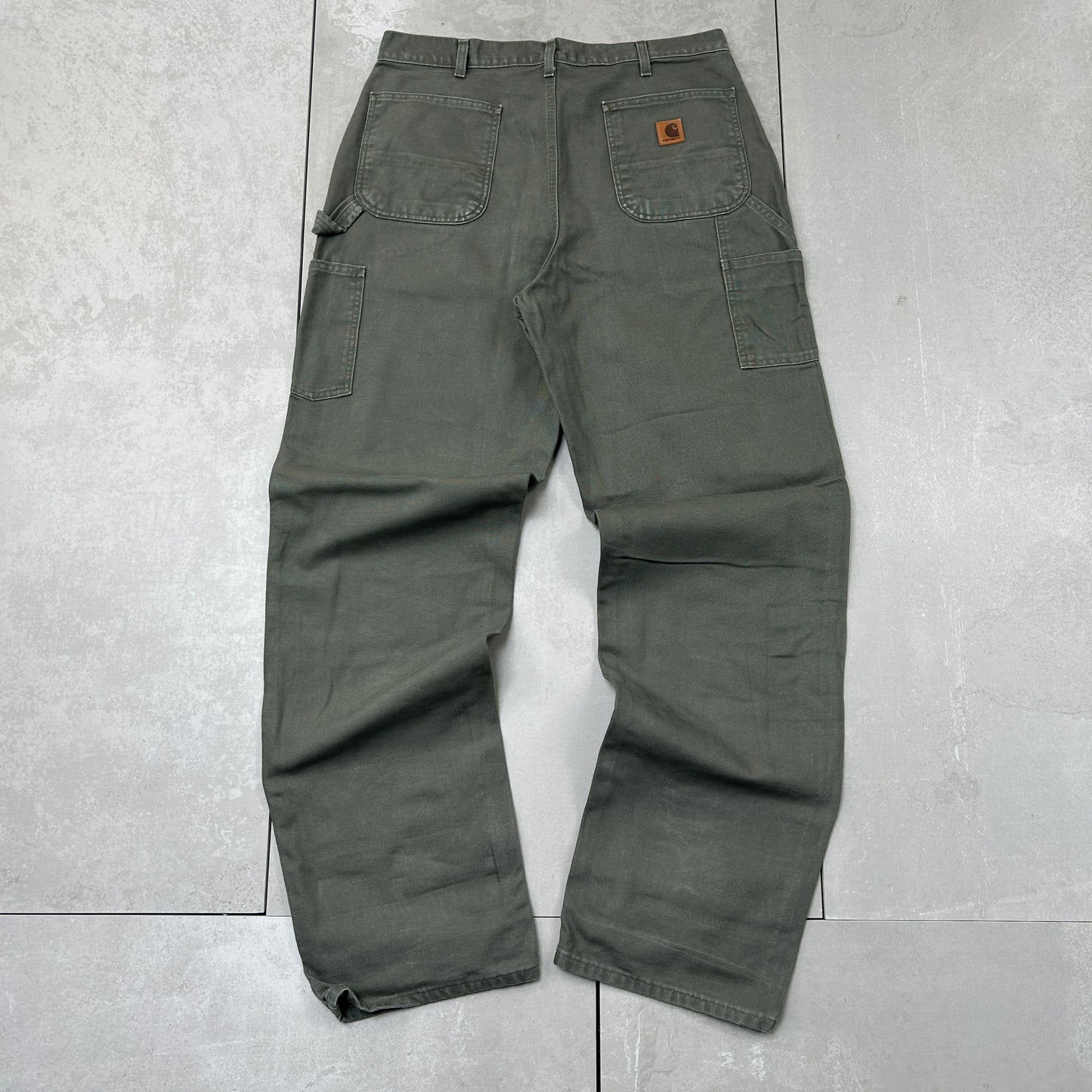 Vintage Carhartt Green Khaki Workwear Carpenter Baggy Trousers - 36