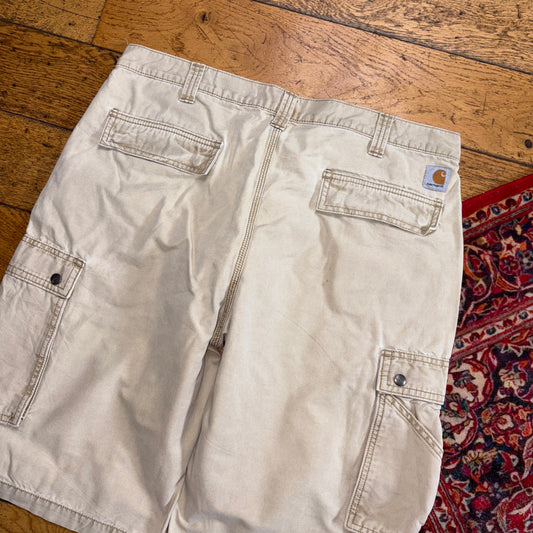 Vintage Carhartt Cream Workwear Baggy Carpenter Shorts - 38