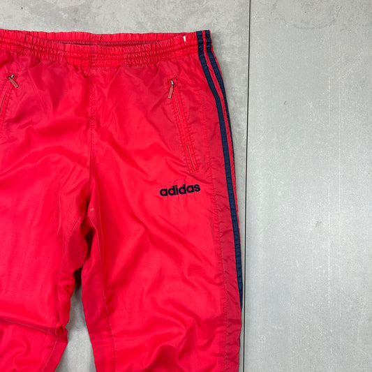 Vintage 90s Adidas Nylon Red Embroidered Baggy Tracksuit Track Pants Bottoms - M