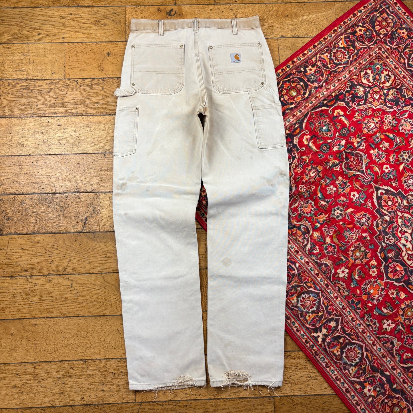 Vintage Carhartt Cream Double Knee Workwear Carpenter Baggy Trousers - 33