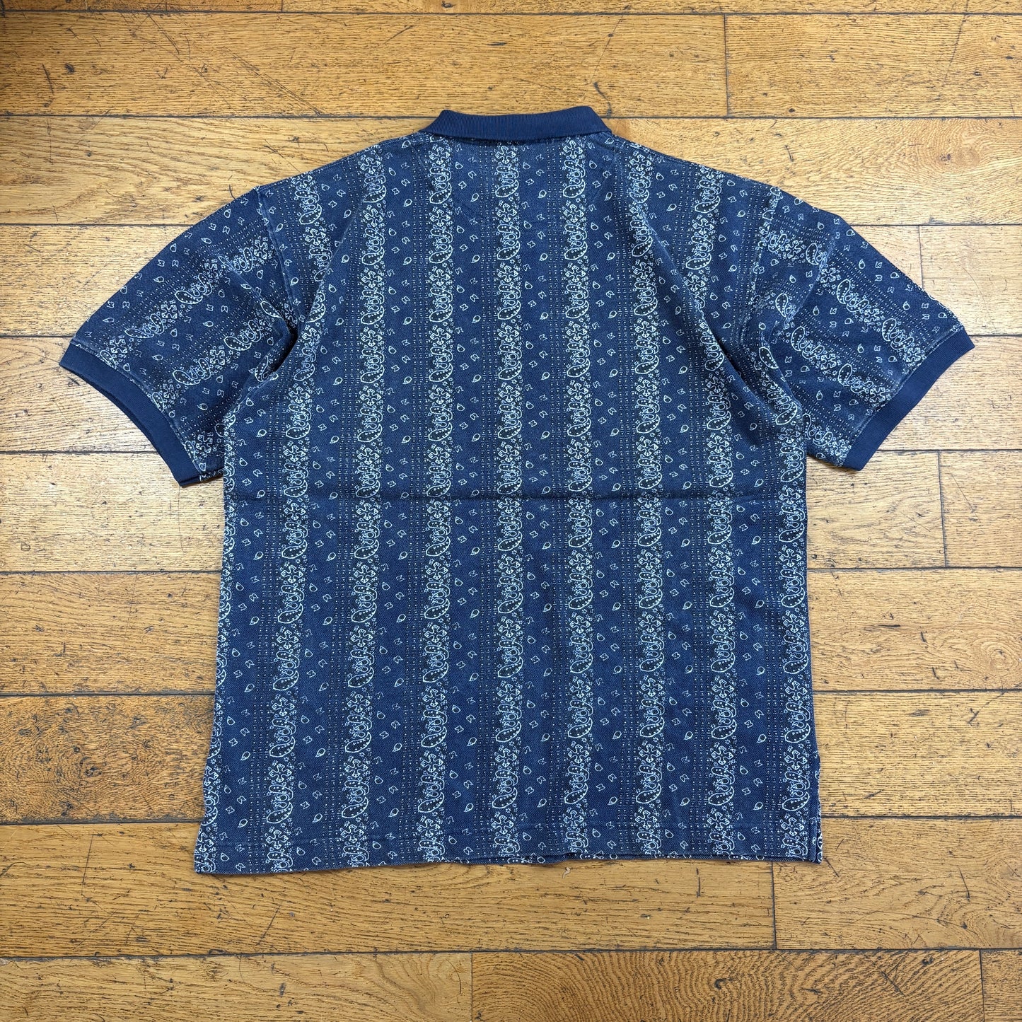 Vintage 90s Pattern Navy Polo T-Shirt - L