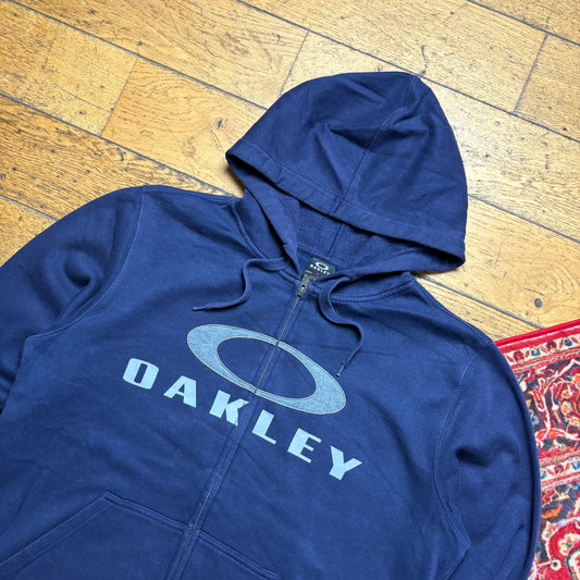 Vintage Oakley Navy Embroidered Zip Hoodie Sweatshirt - XL