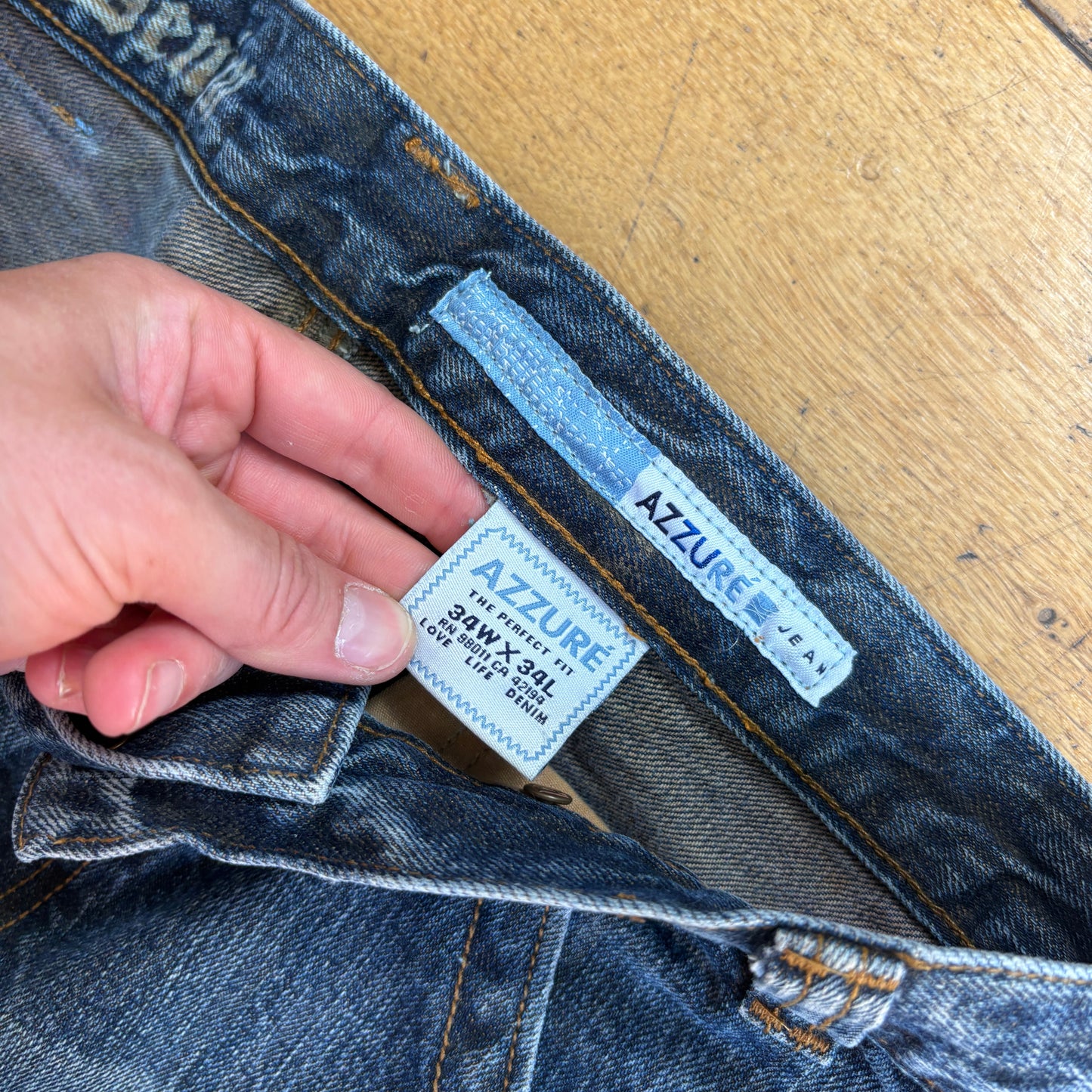 Vintage Azzure Embroidered Blue Hip Hop Baggy Jeans - 34