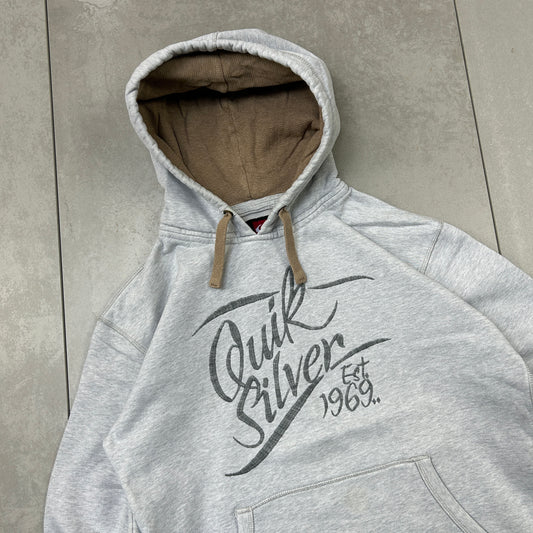 Vintage Quiksilver Embroidered Surfwear Grey Hoodie Sweatshirt - M
