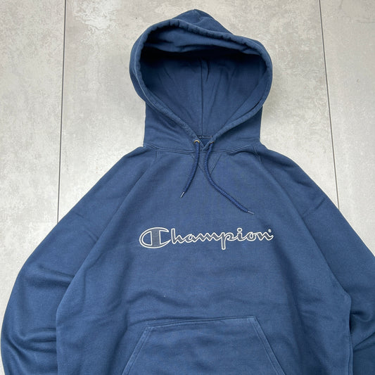Vintage Champion Navy Hoodie Sweatshirt - XL