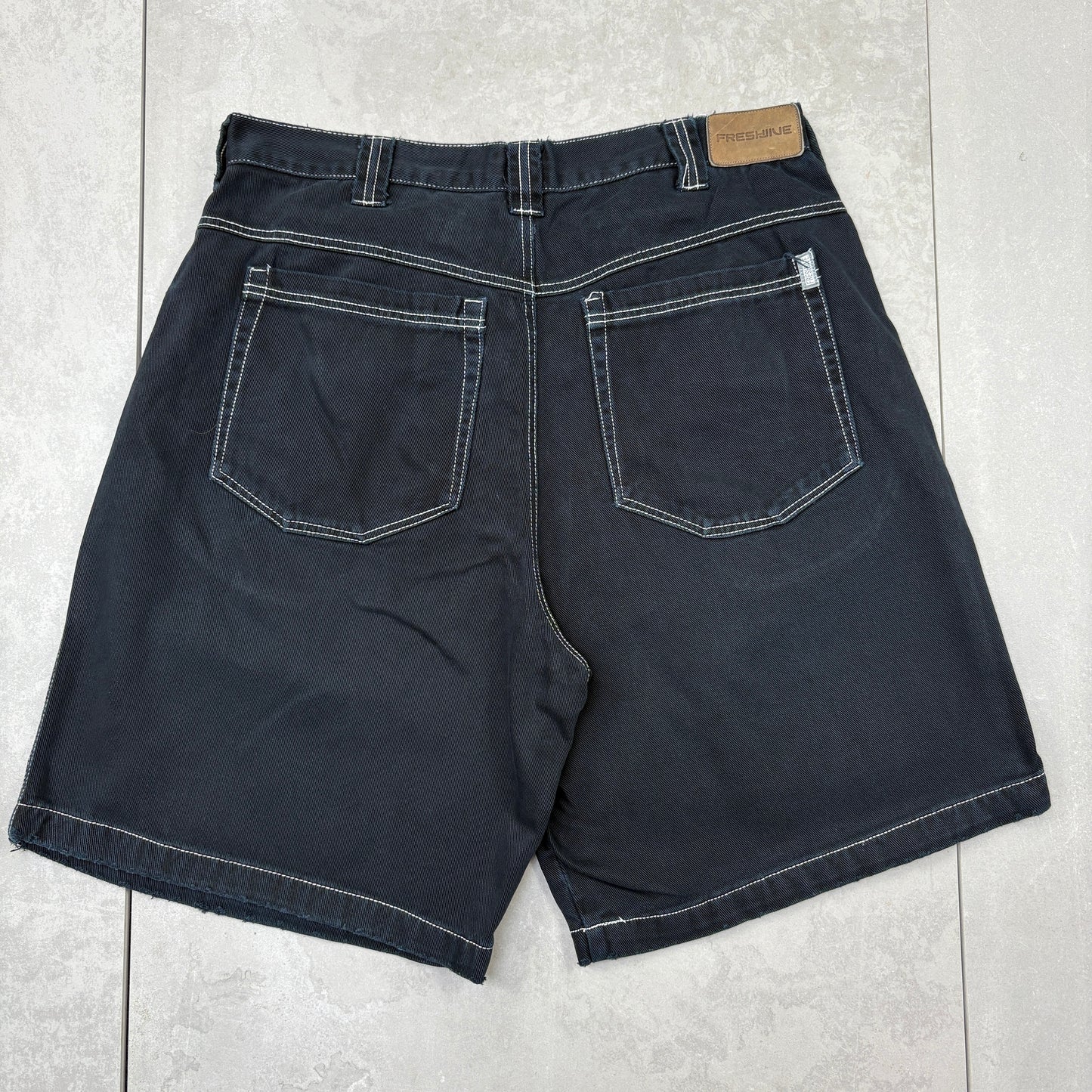 Vintage FreshJive Embroidered Hip Hop Black Baggy Shorts Jorts - 34