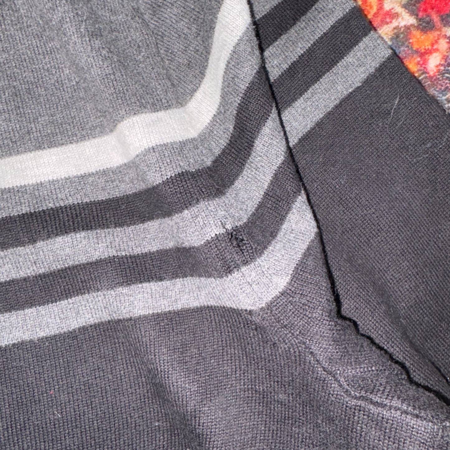 Vintage Nautica Stripe Black Grey Embroidered Knit Jumper - XL