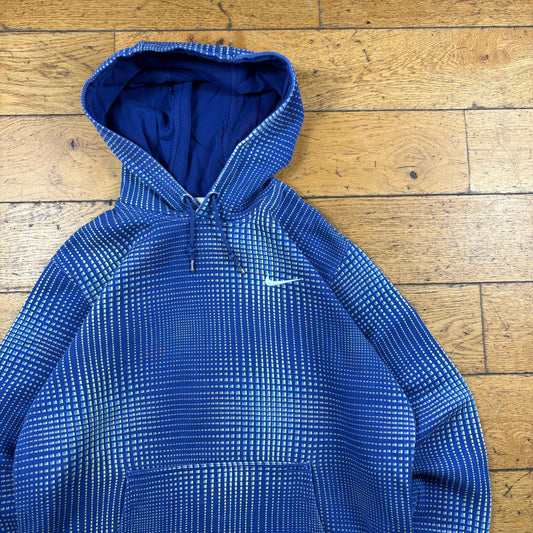 Vintage Nike Blue Abstract Dot Pattern Embroidered Hoodie Sweatshirt - M