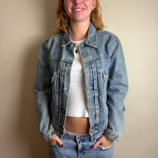 Vintage Ralph Lauren Polo Jeans Womens USA Flag Blue Denim Trucket Jacket - M