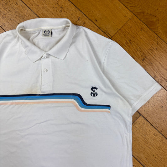 Vintage Sergio Tacchini Embroidered White Polo Shirt - XL