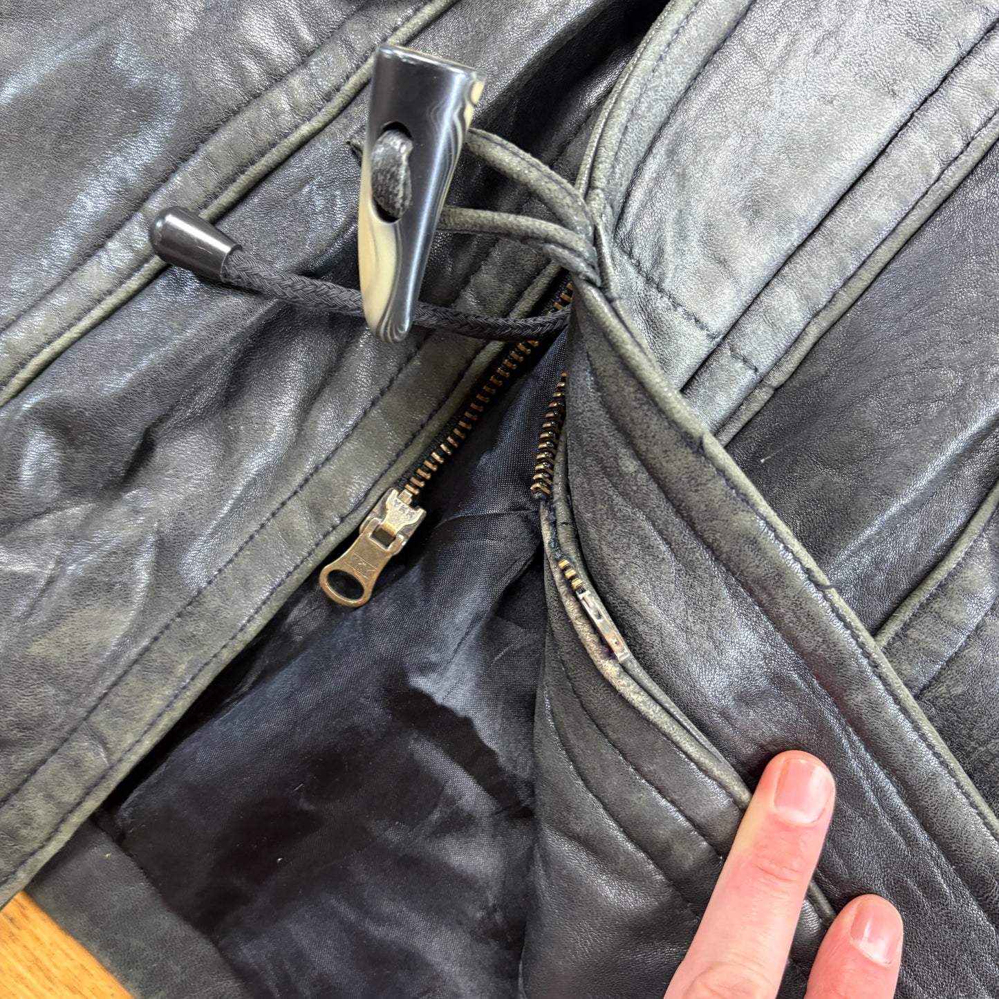 Vintage Black Trench Leather Jacket - L