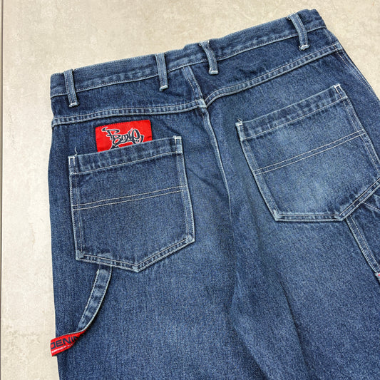 Vintage Fishbone Embroidered Blue Hip Hop Baggy Shorts Jorts - 32