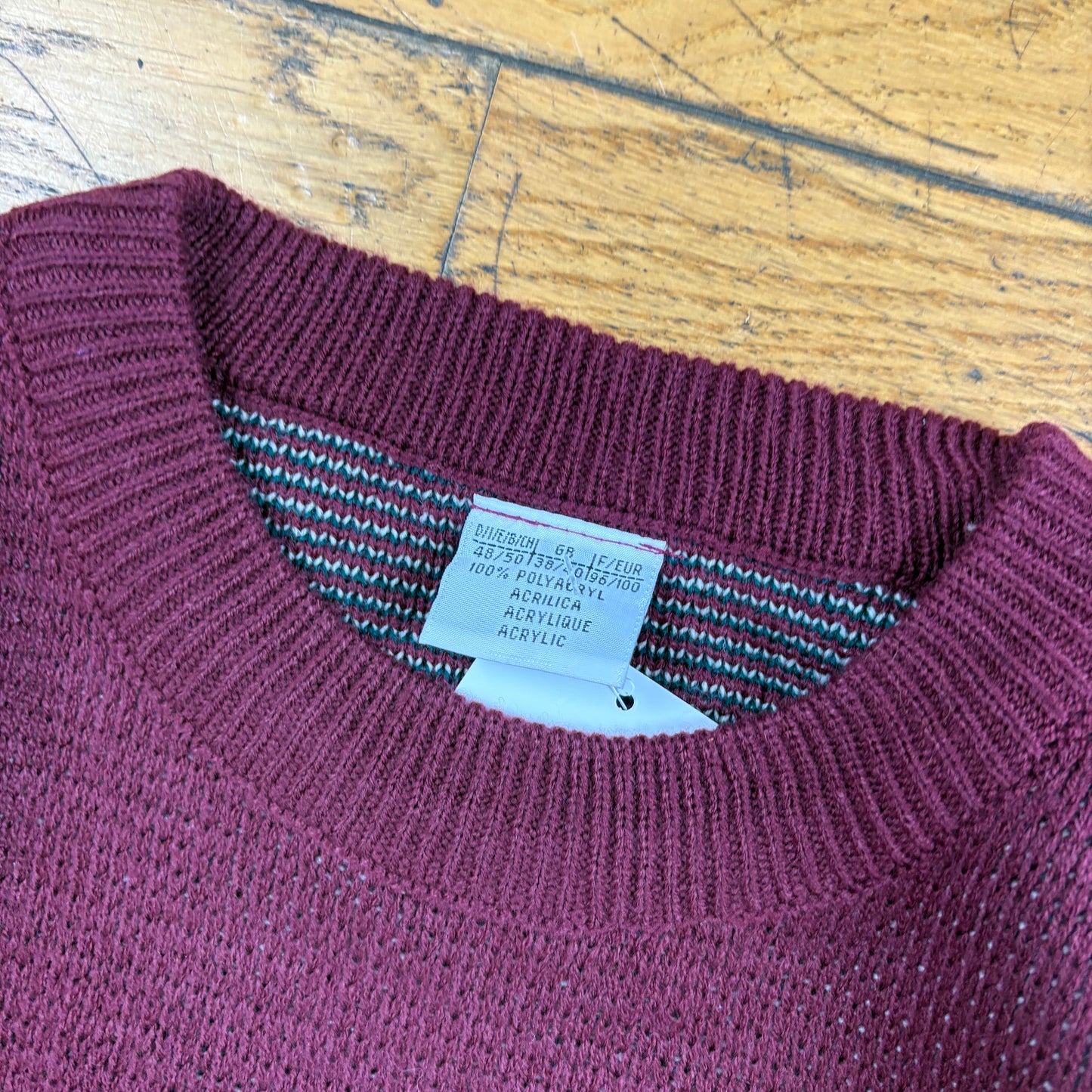 Vintage Burgundy Pattern Italian Knit Jumper - L