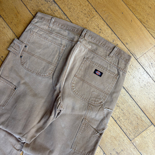 Vintage Dickies Workwear Brown Carpenter Baggy Trousers - 38