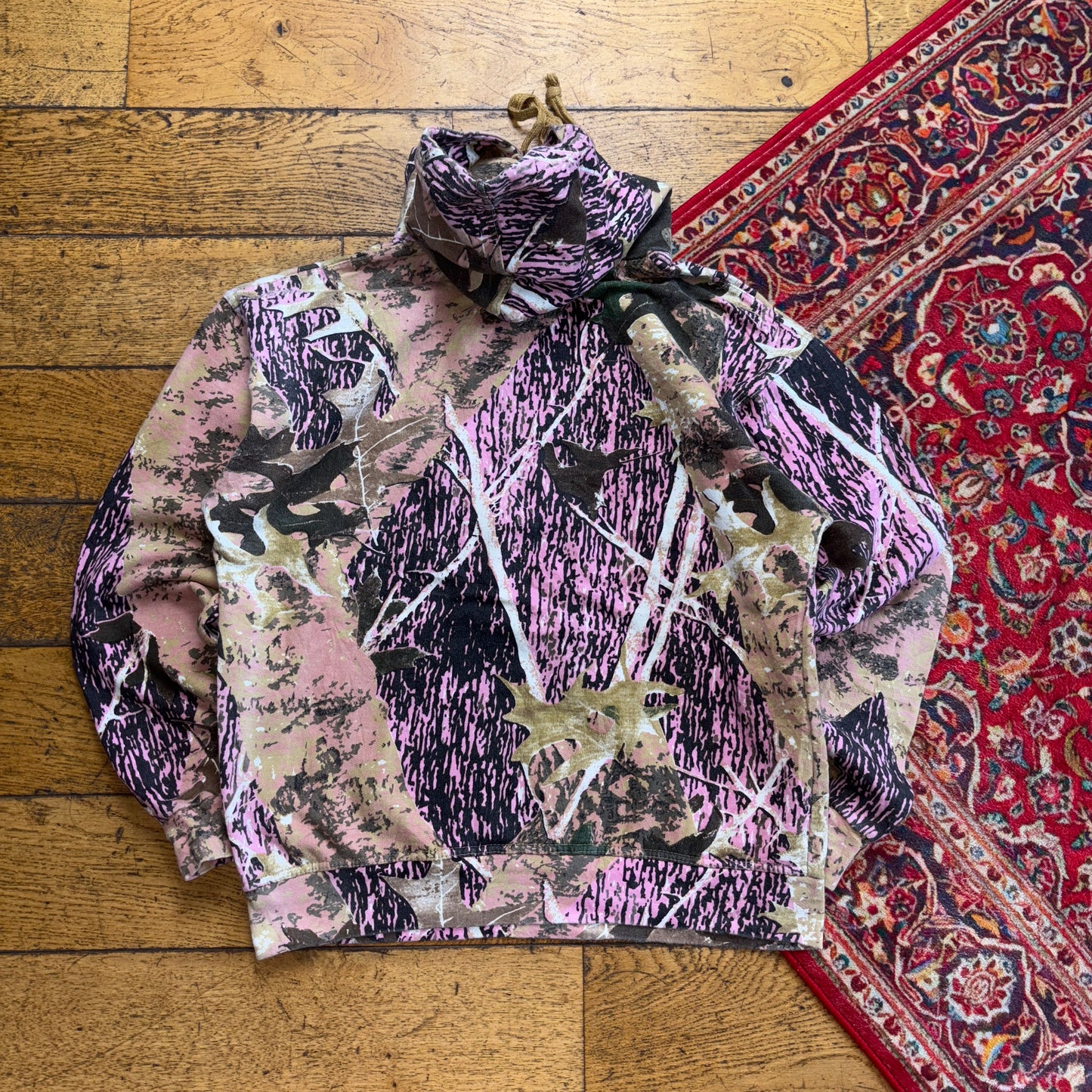 Vintage Realtree Camo Pink Womens Green Hoodie Sweatshirt - L