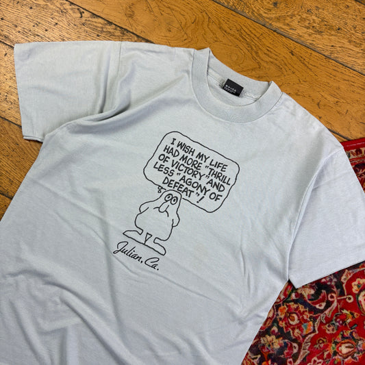 Vintage 90s Light Blue Funny Single Stitch Graphic T-Shirt - S