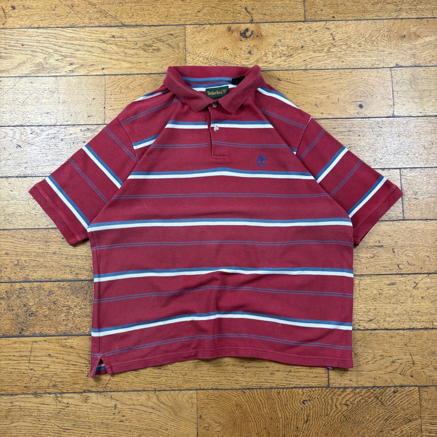 Vintage Timberland Red Stripe Polo T-Shirt - XL