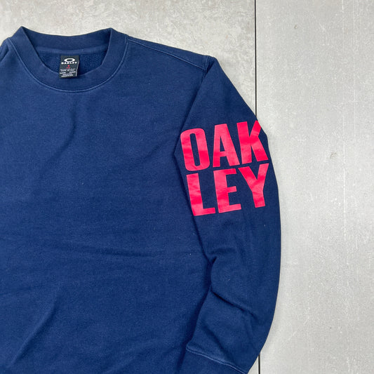 Vintage 00s Oakley Shoulder Spellout Navy Sweatshirt - M